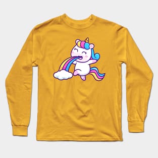 Cute Unicorn Puging Rainbow Cartoon Long Sleeve T-Shirt